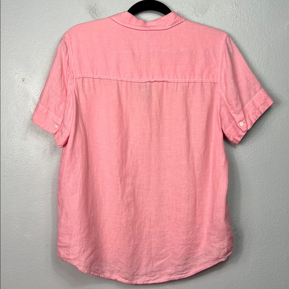 J. Crew Linen Pink Short Sleeve Popover Top Blouse Medium - Picture 5 of 7
